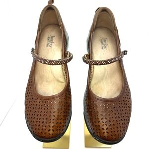 Jambu Bailey MJ Brown Leather Laser Cut Mary Jane Flats Womens 9.5M WJ17BMJ34
